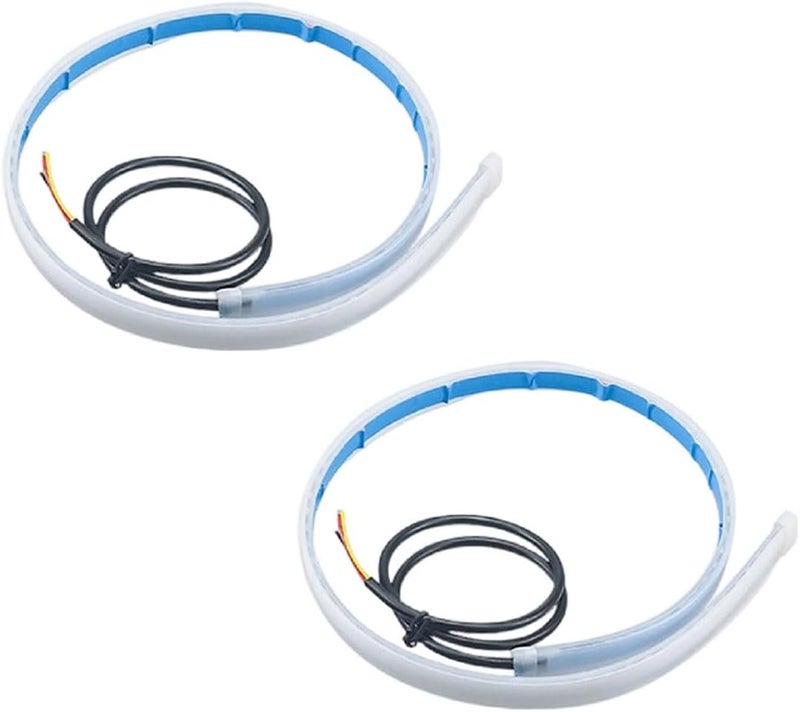 ZIMISI 2 قطع أضواء شريط LED للسيارة بطول 24 بوصة، أضواء تشغيل نهارية مرنة، أضواء إشارة انعطاف مزدوجة اللون مقاومة للماء، شرائط مصابيح LED لتزيين السيارات (أبيض/أصفر) - Image 1